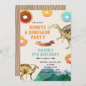 可愛い恐竜ドーナツの少年パーティの招待状 招待状 (正面/裏面)