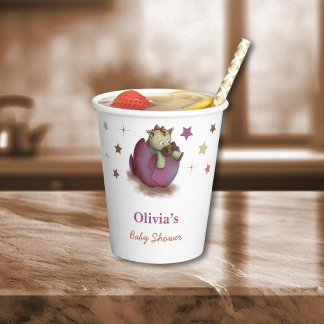 可愛い恐竜ハッチガールベビーシャワー紙カップ 紙コップ