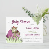 可愛い恐竜ハッチピンクの女の子の赤ちゃんシャワー 招待状 (スタンド正面)