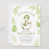 可愛い恐竜ハッチングすぐにQRコード赤ちゃんシャワー 招待状 (正面)