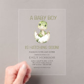 可愛い恐竜ハッチングマンスーン男の赤ちゃんシャワー アクリル招待状 (インサイチュ (ポータブル))