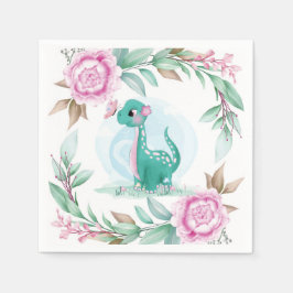 可愛い恐竜バタフライピンク牡丹ベビーシャワー スタンダードカクテルナプキン