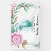 可愛い恐竜バタフライピンク牡丹ベビーシャワー 横断幕 (縦)