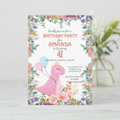 可愛い恐竜バルーンフローラ子供の誕生日パーティー 招待状 (スタンド正面)