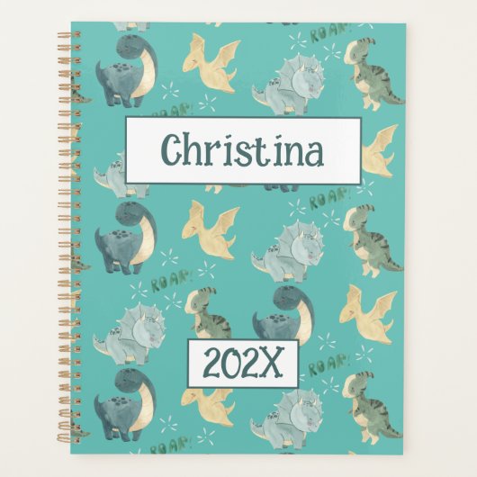 可愛い恐竜パーソナライズされたライトグリーン2024 プランナー手帳 (正面)