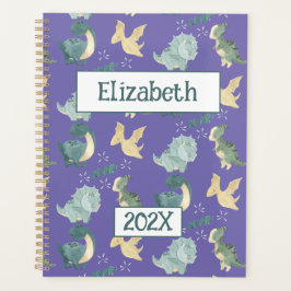 可愛い恐竜パーソナライズされたライトパープル2024 プランナー手帳