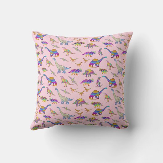可愛い恐竜パーソナライズされた名ピンク クッション (裏面)