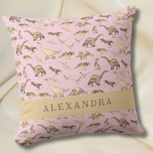 可愛い恐竜パーソナライズされた名ピンク クッション