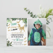 可愛い恐竜パーティー写真誕生日 招待状 (スタンド正面)