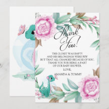 可愛い恐竜ピンクサンキューカード