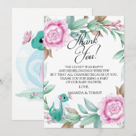 可愛い恐竜ピンクサンキューカード サンキューカード