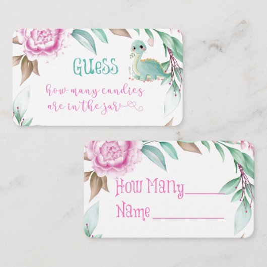 可愛い恐竜ピンク牡丹いくつ瓶にキャンディ 名刺 (正面/裏面)