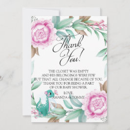 可愛い恐竜ピンク サンキューカード