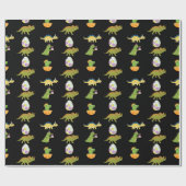 可愛い恐竜ブラックグリーンオレンジの漫画パターン ラッピングペーパー (フラット)