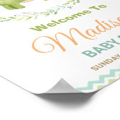 可愛い恐竜ブロントサウルス男の子の赤ちゃんシャワーへようこそ ポスター (角)