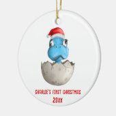 可愛い恐竜ベビーの初めてのクリスマス写真 セラミックオーナメント (左)