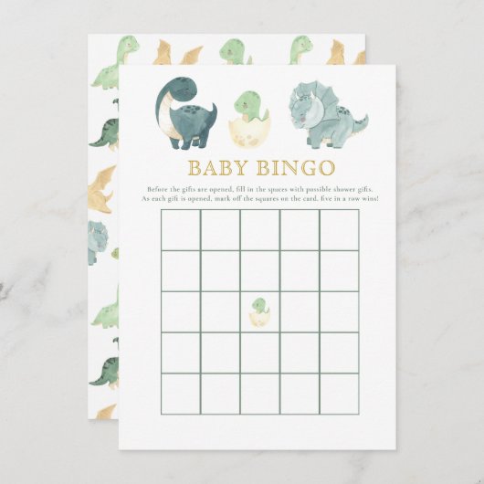 可愛い恐竜ベビーシャワーゲームベビービンゴ エンクロージャーカード (正面/裏面)