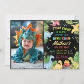 可愛い恐竜ボーイ誕生日ジュラシックDino写真 招待状 (正面)