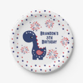 可愛い恐竜ボーイ誕生日7月4日 ペーパープレート (正面)