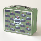 可愛い恐竜ボートのクルーズ新学期模様 メタルランチボックス (正面)