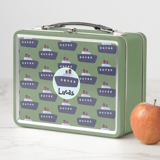 可愛い恐竜ボートのクルーズ新学期模様 メタルランチボックス (インサイチュ)