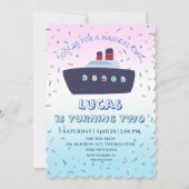 可愛い恐竜ボートクルーズバースデーパーティーDIY NAME 招待状 (正面)