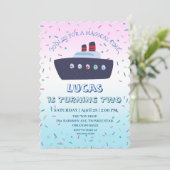 可愛い恐竜ボートクルーズバースデーパーティーDIY NAME 招待状 (スタンド正面)