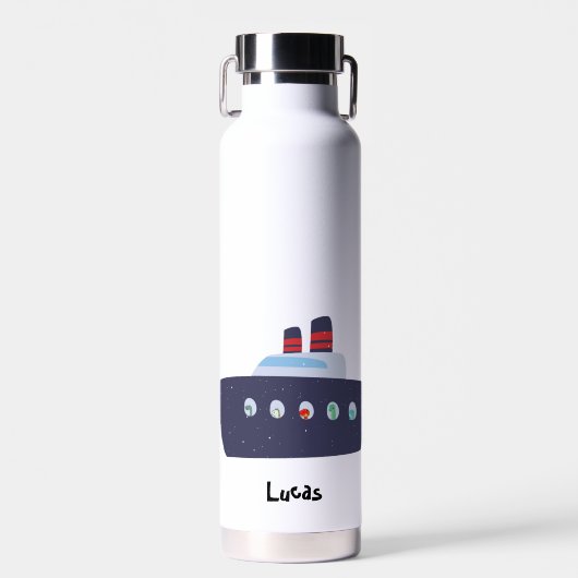 可愛い恐竜ボートクルーズ新学期DIY名 ウォーターボトル (正面)