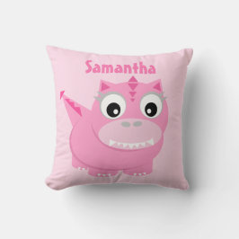 可愛い恐竜マンガピンクキッズネーム装飾用クッション クッション