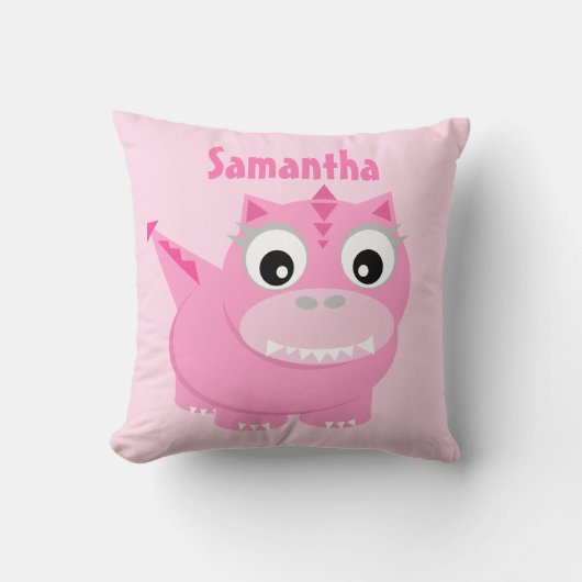 可愛い恐竜マンガピンクキッズネーム装飾用クッション クッション (正面)