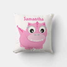 可愛い恐竜マンガピンクキッズネーム装飾用クッション