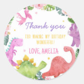 可愛い恐竜ラベル誕生日赤ちゃんシャワー ラウンドシール (正面)