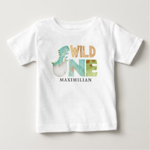 可愛い恐竜ワイルドワン1歳の誕生日ベビーTシャツ ベビーTシャツ