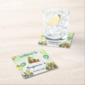 可愛い恐竜建築トラックバルーン誕生日 スクエアペーパーコースター (インサイチュ)