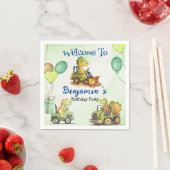 可愛い恐竜建築トラックバルーン誕生日 スタンダードカクテルナプキン (インサイチュ)