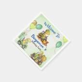 可愛い恐竜建築トラックバルーン誕生日 スタンダードカクテルナプキン (角)