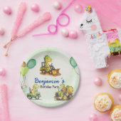 可愛い恐竜建築トラックバルーン誕生日 ペーパープレート (パーティー)