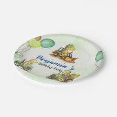 可愛い恐竜建築トラックバルーン誕生日 ペーパープレート (アングル)