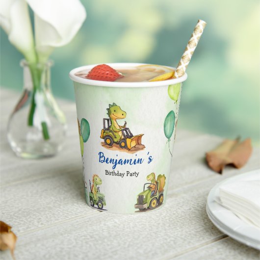 可愛い恐竜建築トラックバルーン誕生日 紙コップ (インサイチュ)