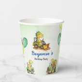 可愛い恐竜建築トラックバルーン誕生日 紙コップ (裏面)