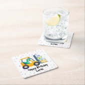 可愛い恐竜建築トラックボーイB2S誕生日 スクエアペーパーコースター (インサイチュ)