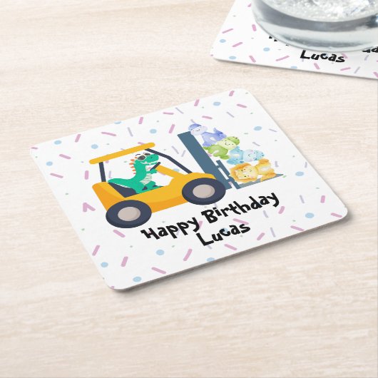 可愛い恐竜建築トラックボーイB2S誕生日 スクエアペーパーコースター (アングル)