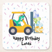可愛い恐竜建築トラックボーイB2S誕生日 スクエアペーパーコースター (正面)