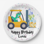 可愛い恐竜建築トラックボーイB2S誕生日 ペーパープレート (正面)