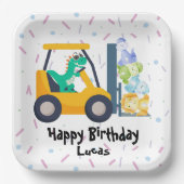 可愛い恐竜建築トラックボーイB2S誕生日 ペーパープレート (正面)