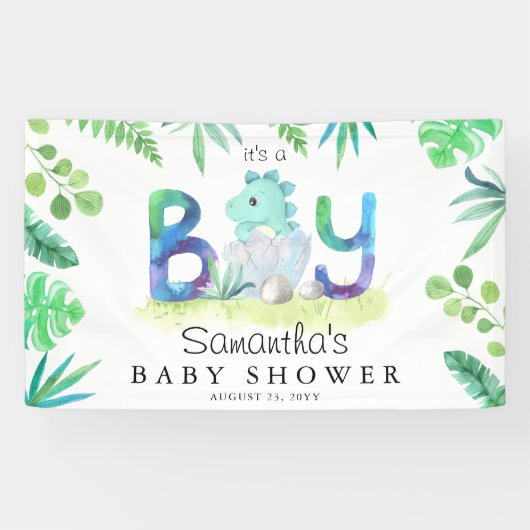 可愛い恐竜男の子のシャワーのバナー 横断幕 (横)