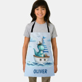 可愛い恐竜航海のキャプテンパーソナライズされたブルー エプロン (インサイチュ)