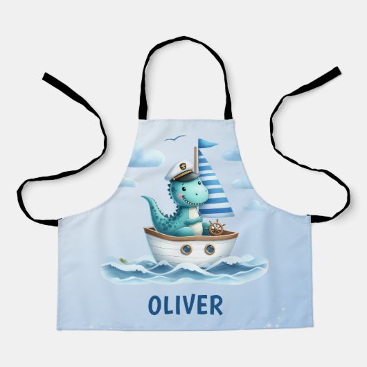可愛い恐竜航海のキャプテンパーソナライズされたブルー エプロン (正面)