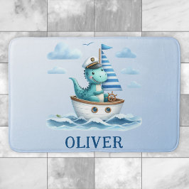 可愛い恐竜航海のキャプテンパーソナライズされたブルー バスマット