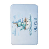 可愛い恐竜航海のキャプテンパーソナライズされたブルー バスマット (正面縦)